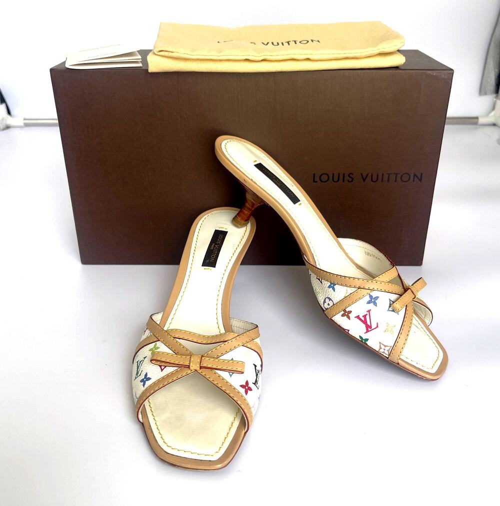 Vintage Louis Vuitton Takashi Murakami White Multicolor Kitten Heel EU 36.5